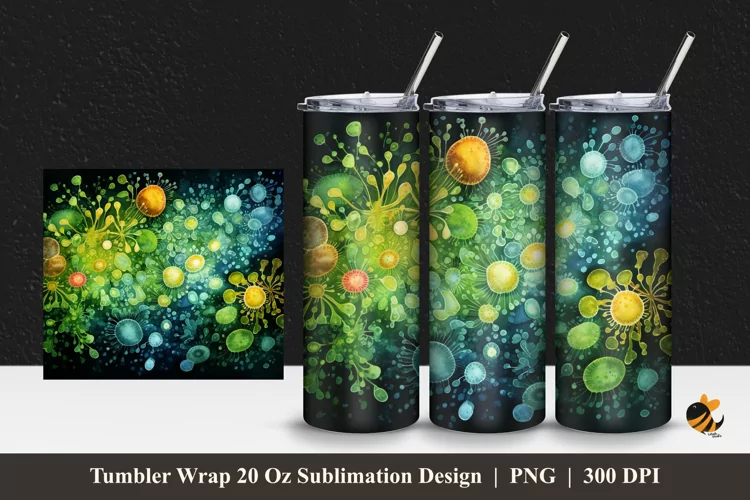 Watercolor Microorganisms Tumbler Wrap Sublimation Design 1