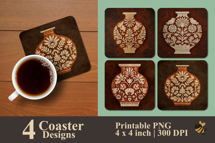 Minimalist Folk Art Illustration Coaster Sublimation Design