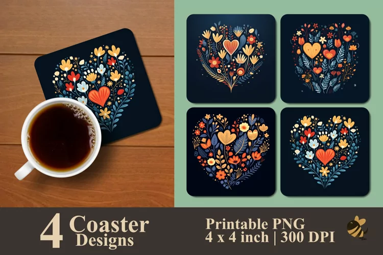 Flower of Love Coaster Sublimation Designs