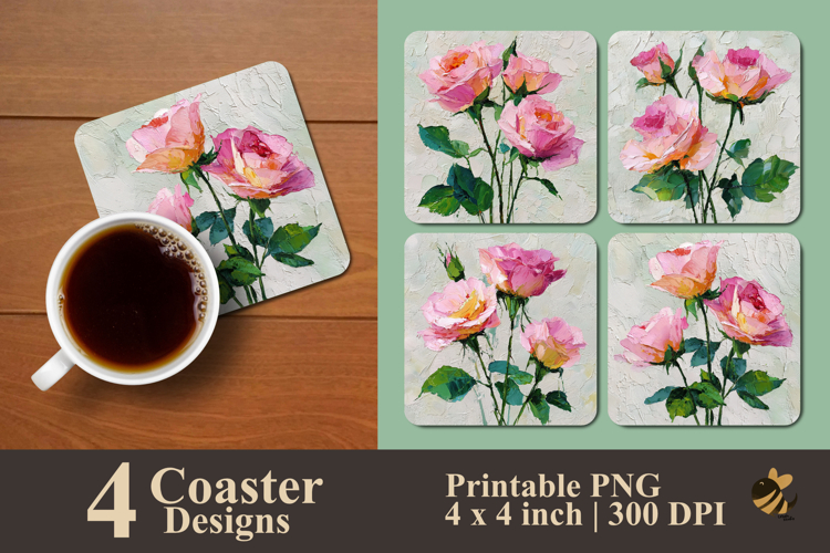 Painting Wedding Roses Coaster Sublimation Design