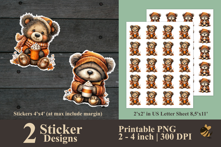 Cute Bear And Mug Sticker Designs PNG