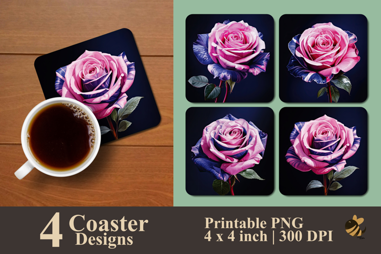 Realistic Rare Rose Coaster Sublimation Design