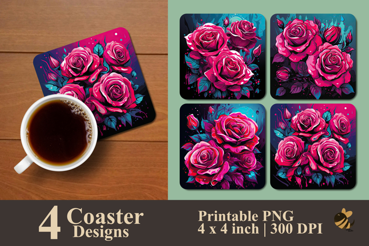 Spray Hotpink Roses Coaster Sublimation Design