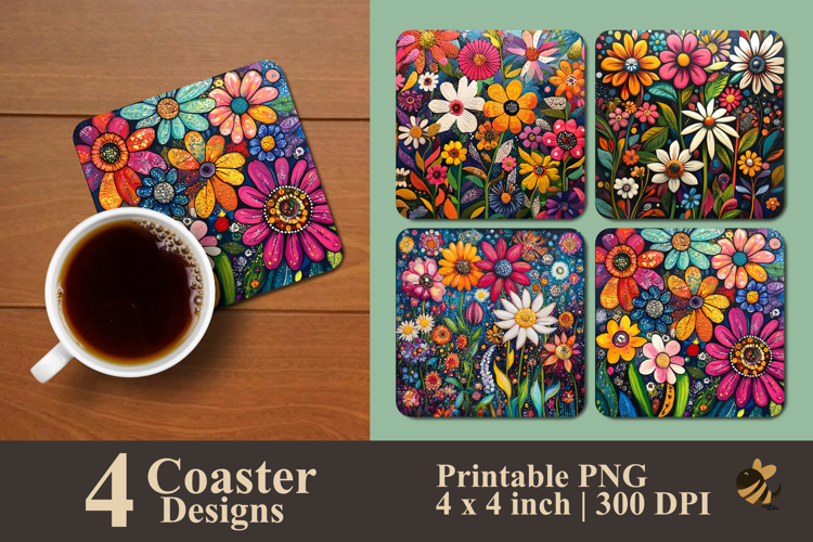 Various Flowers Coaster Sublimation Design