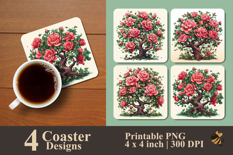 Rose Bonsai Tree Coaster Sublimation Design