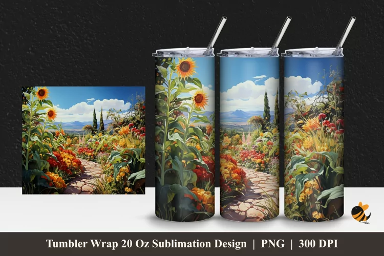 Garden Hill Tumbler Wrap Sublimation Design 1