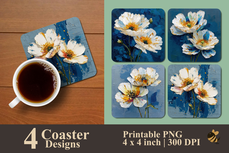 Flower Painting Coaster Sublimation Design