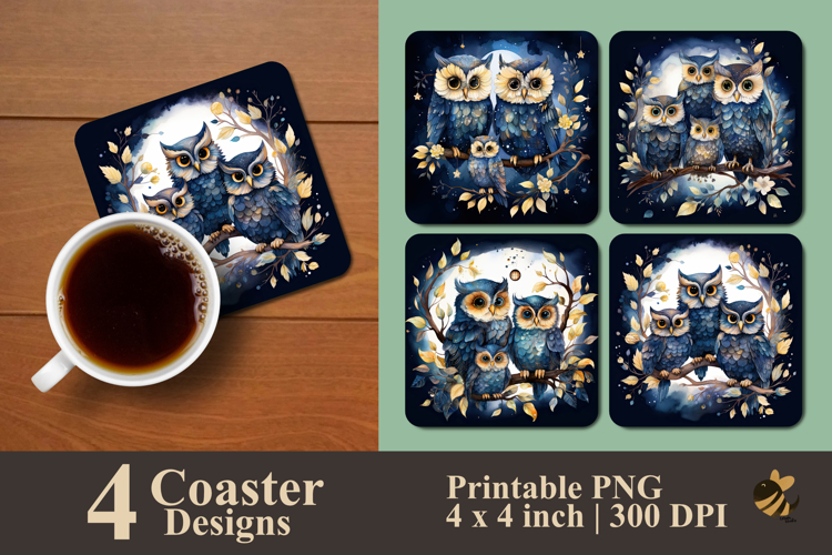 Cute Owl Family Coaster Sublimation Design