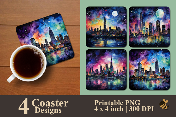 Watercolor City Galaxy Coaster Sublimation Design