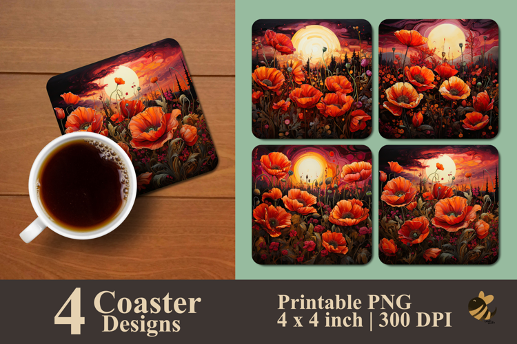 Flaming Petal Fields Coaster Sublimation Design