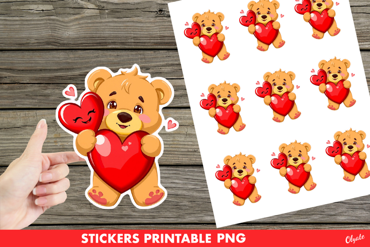 Cute Lovely Bear with Heart Sticker PNG