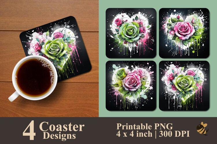 Painting Rose And Heart Coaster Sublimation Design example image 1