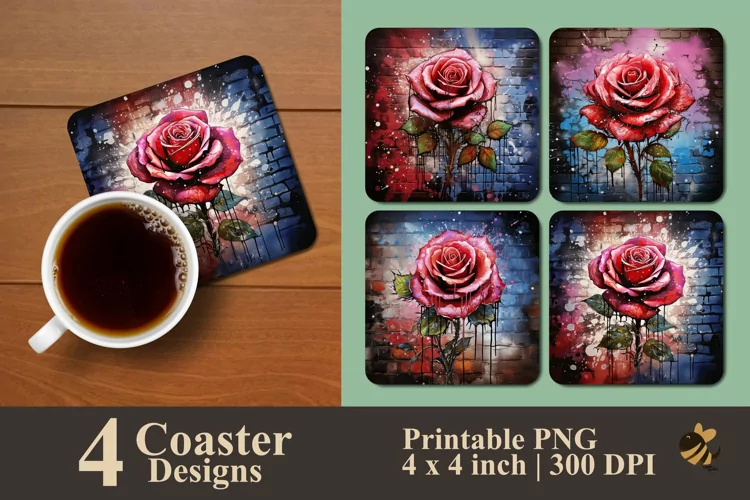 Graffiti Rose Coaster Sublimation Designs
