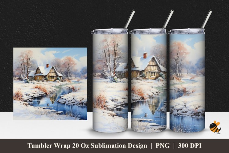 Winter House Tumbler Wrap Sublimation Design 1 example image 1