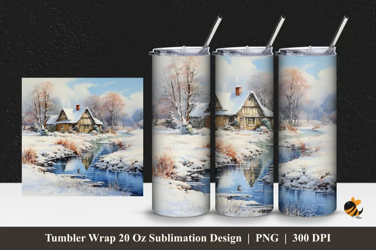 Winter House Tumbler Wrap Sublimation Design 1
