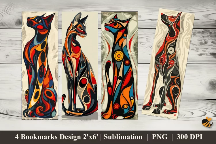 Futuristic Cat Poster Bookmarks Sublimation Design