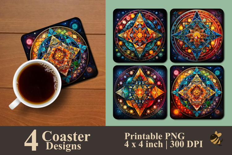 Colorful Symmetrical Kaleidoscop Coaster Sublimation Design