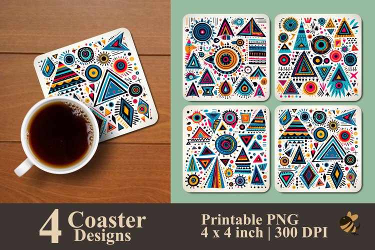 Doodle Tribal Coaster Sublimation Designs example image 1