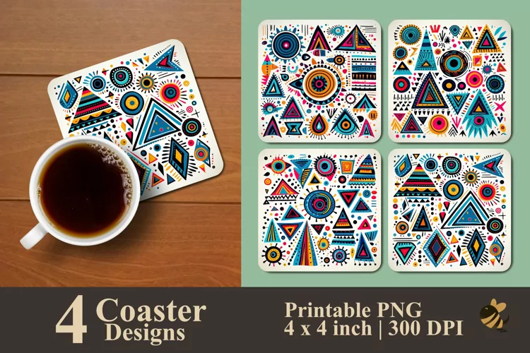 Doodle Tribal Coaster Sublimation Designs