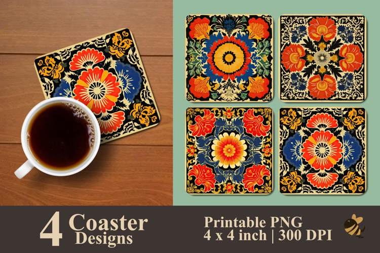 Tropical Floral Art Coaster Sublimation Design