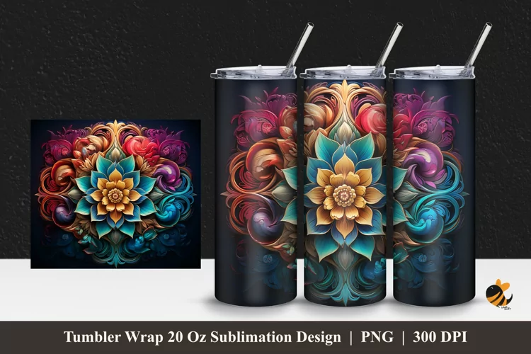 Luxury Flower Tumbler Wrap Sublimation Design 1