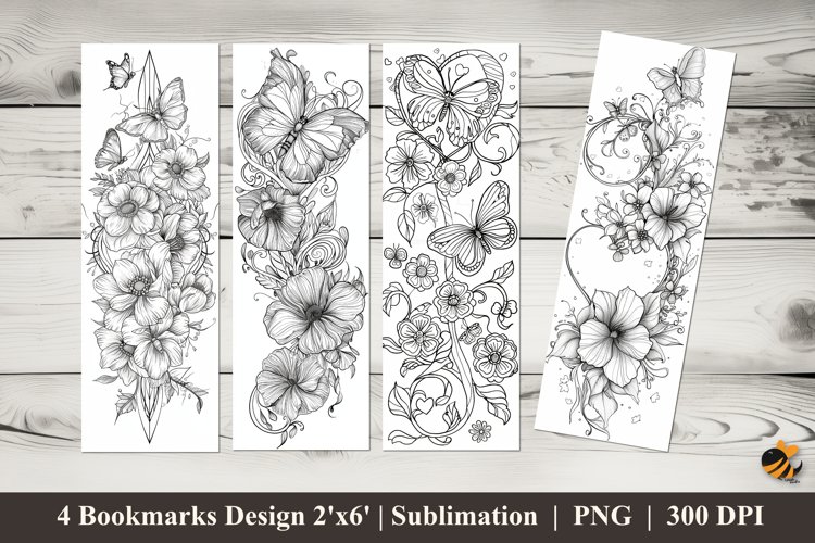 Flowers and Butterfly Bookmarks Sublimation Design example image 1