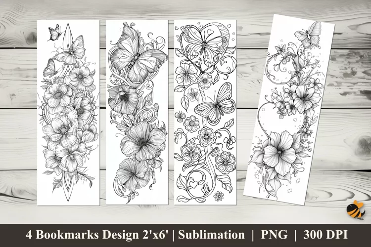 Flowers and Butterfly Bookmarks Sublimation Design