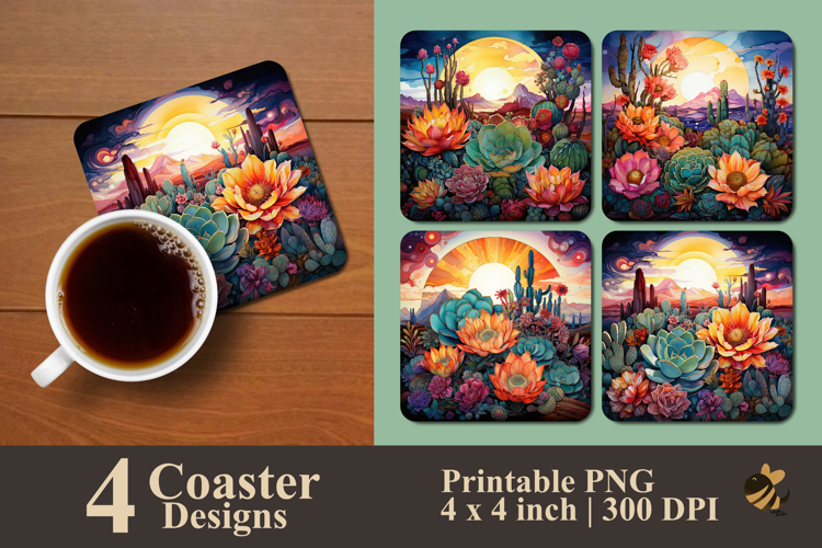 Flowers Bloom In The Desert Coaster Sublimation Design