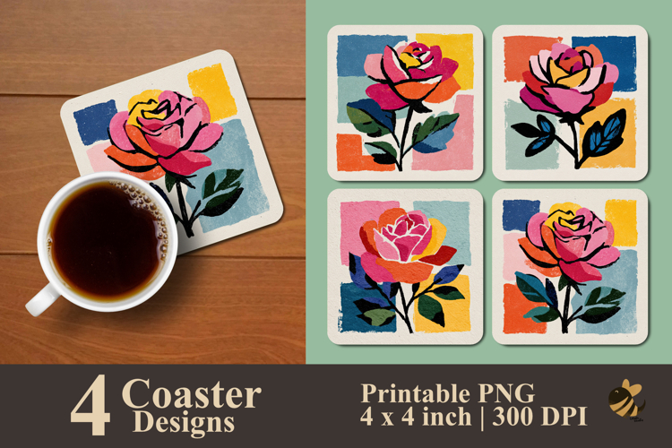 Colorful Rose Fragment Coaster Sublimation Design