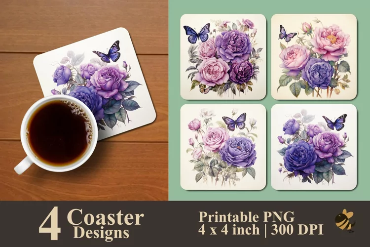 Purple Rose Coaster Sublimation Designs