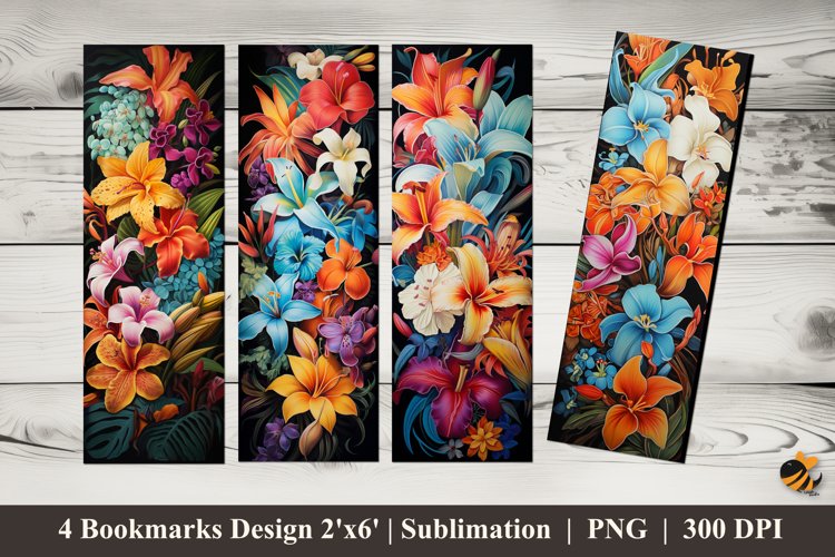 Tropical Flowers Bookmarks Sublimation Design example image 1