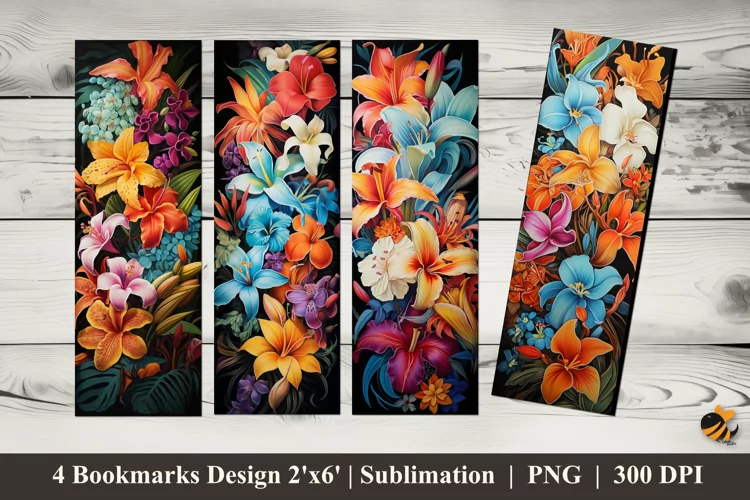 Tropical Flowers Bookmarks Sublimation Design