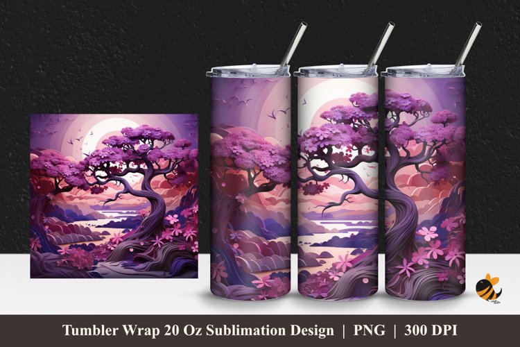 Purple Tree Tumbler Wrap Sublimation Design 1 example image 1