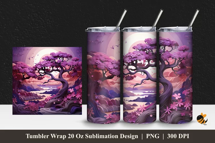 Purple Tree Tumbler Wrap Sublimation Design 1