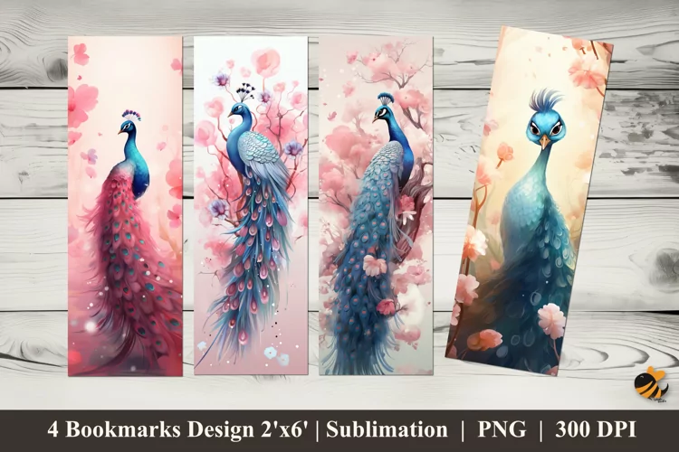 Little Peacock Bookmarks Sublimation Design