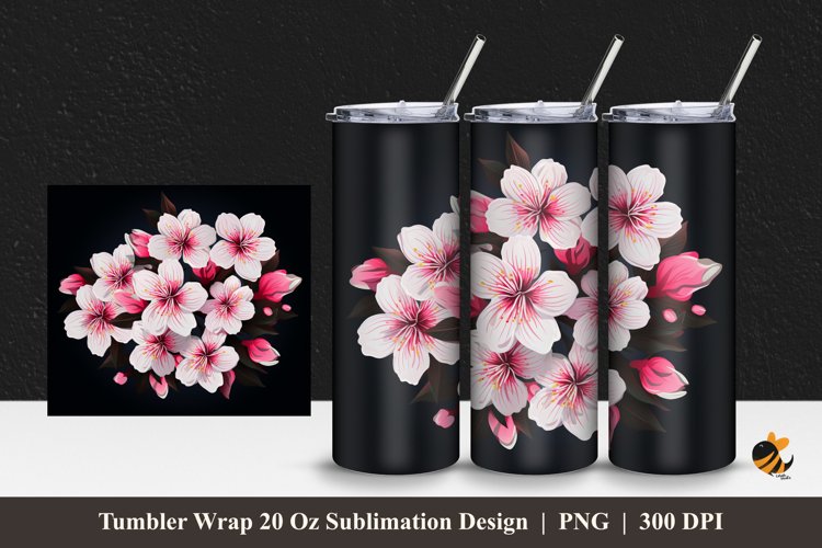 Blossom Flower Tumbler Wrap Sublimation Design 1 example image 1