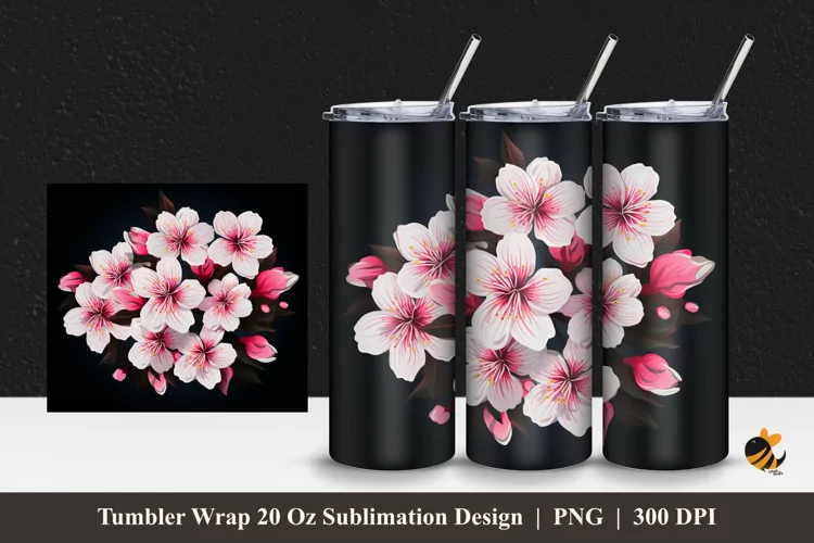 Blossom Flower Tumbler Wrap Sublimation Design 1