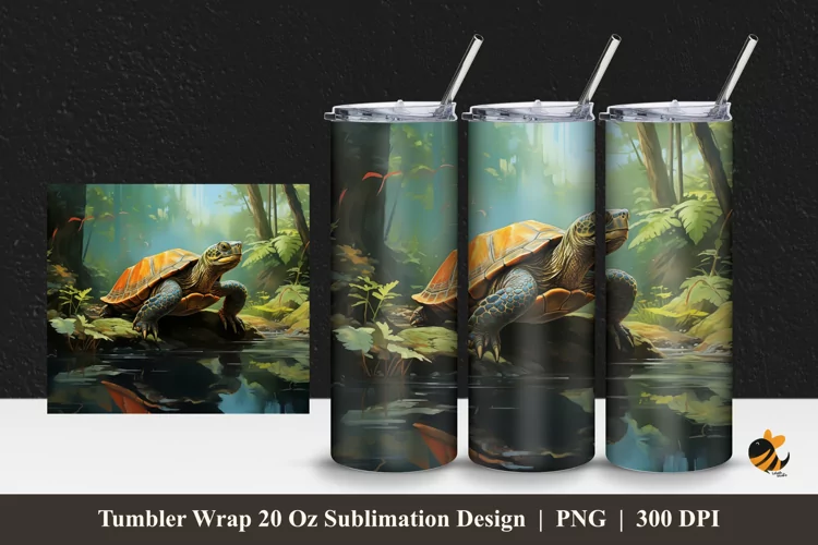 Wild Turtle Tumbler Wrap Sublimation Design 1