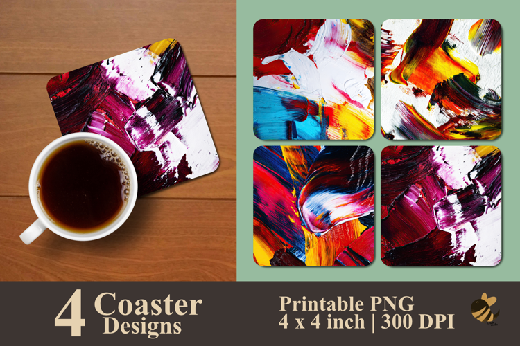 Vivid Acrylic Paint Strokes Coaster Sublimation Design