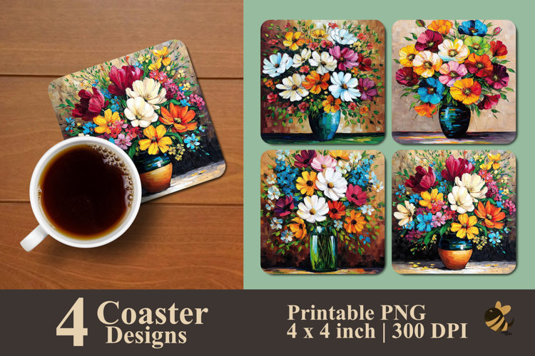 Vibrant Floral Symphony Coaster Sublimation Design
