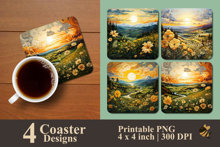 Morning Meadow Bloom Coaster Sublimation Design