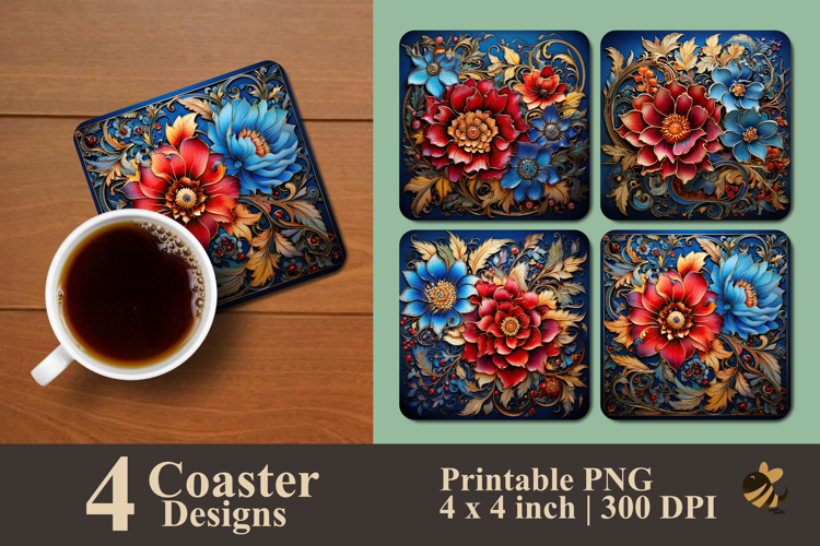 Floral Radiance Coaster Sublimation Design