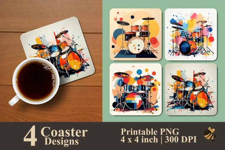 Colorful Drum Coaster Sublimation Designs