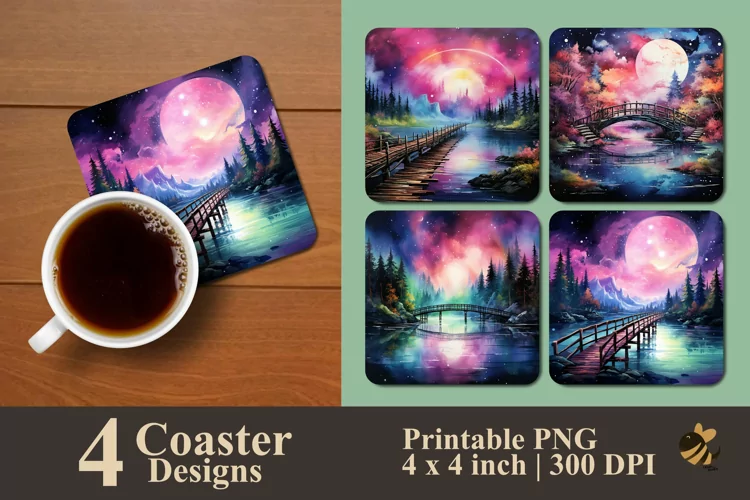 Lake And Bridge Coaster Sublimation Designs