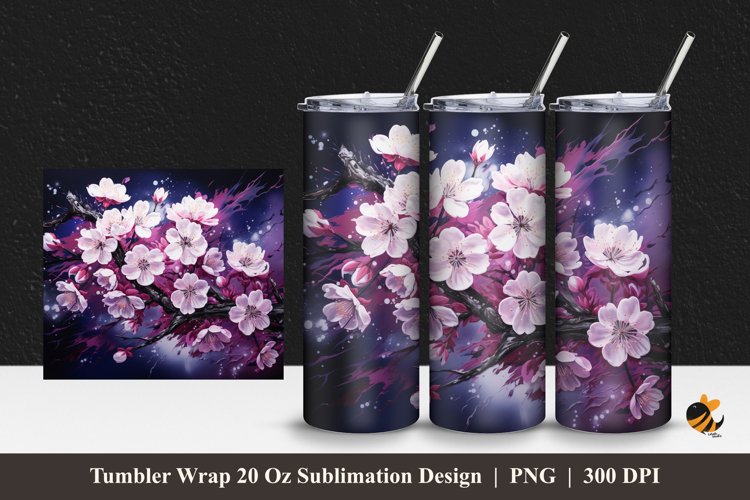 Airbrush Sakura Tumbler Wrap Sublimation Design 1 example image 1