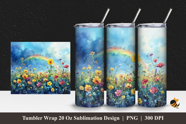 Rainbow Garden Tumbler Wrap Sublimation Design 1