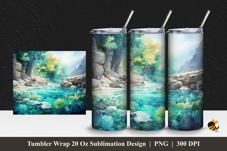 Blue Ocean Tumbler Wrap Sublimation Design 1