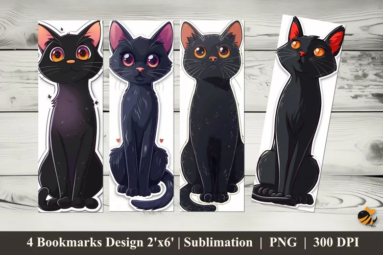 Cute Cat Stickers Bookmarks Sublimation Design
