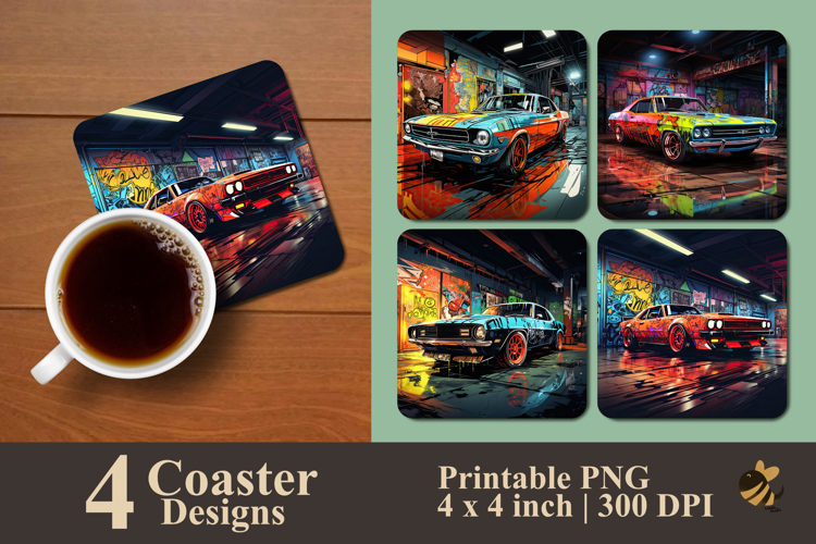 Neon Garage Vibes Coaster Sublimation Design