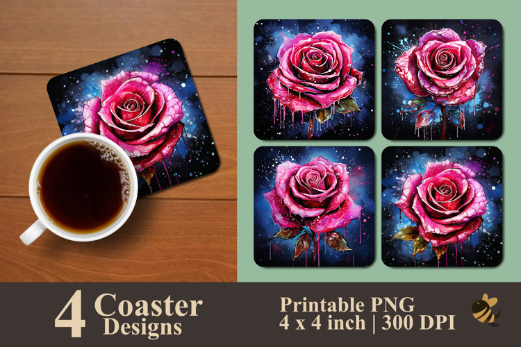 Frosted Cherry Rose Coaster Sublimation Design